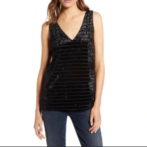 NWT!! Chelsea • 28 - Shadow Stripe Velvet Tank Top - Black - Size Medium - Picture 1 of 10